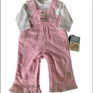 Precious Moments Baby gingham ruffled bib overalls My Kitten 3/6 mos 2 pc set